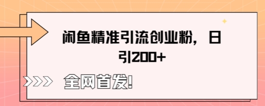 闲鱼精准引流创业粉，轻松日引200+-源创文化:轻创终点站