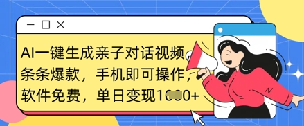 AI一键生成亲子对话视频，条条爆款，一部手机即可操作，单日变现数张-源创文化:轻创终点站